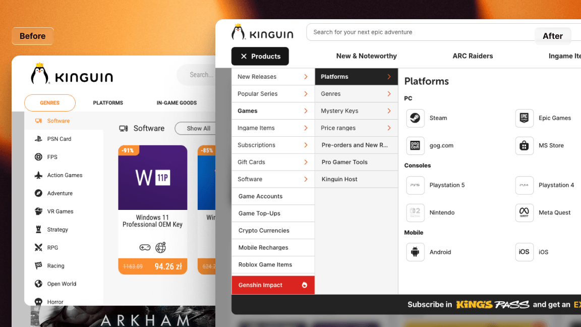 Navigation - before and after